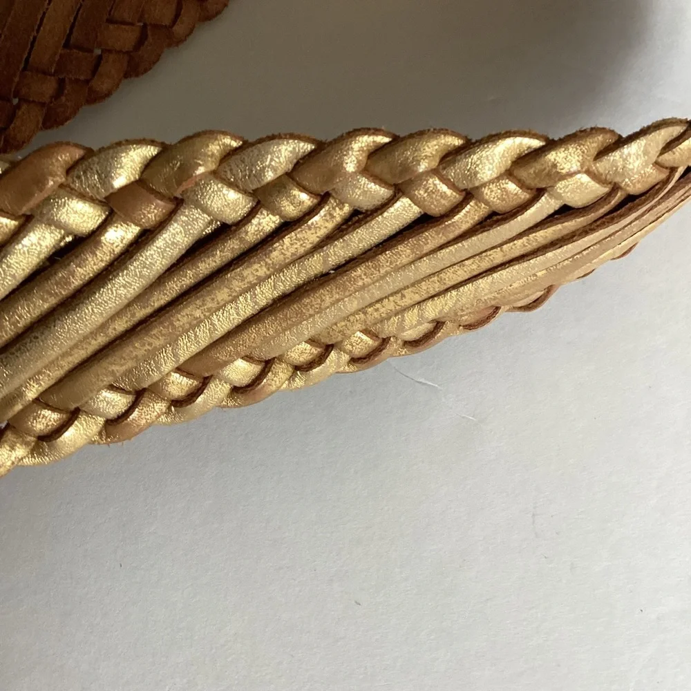 Linea Pelle Belt Small Gold Leather Braided Wide Statement